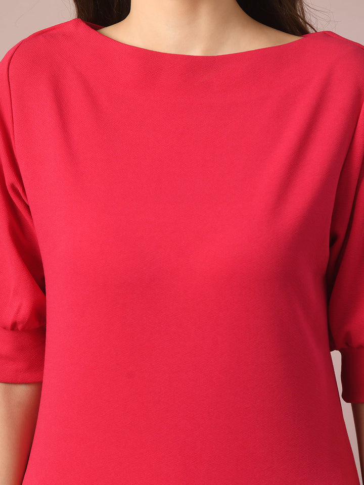 Women's  Pink Solid Boat Neck Party Top  - Myshka