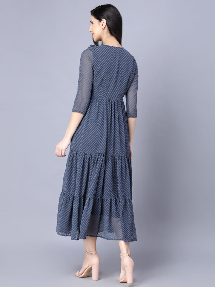 Myshka Georgette Solid 3/4 Sleeve Round Dark Grey Women Dress