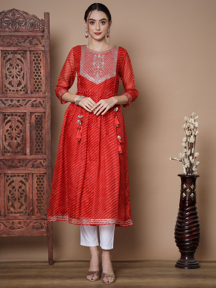 Women's Red Anarkali Kurta Myshka
