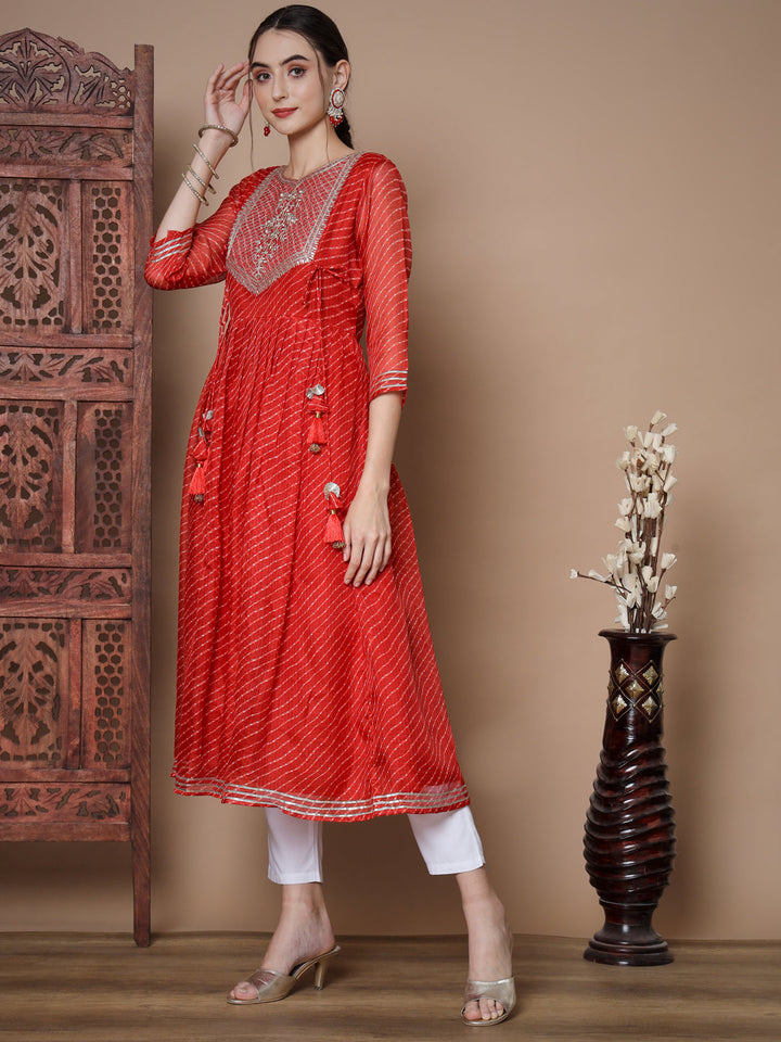 Women's Red Anarkali Kurta Myshka