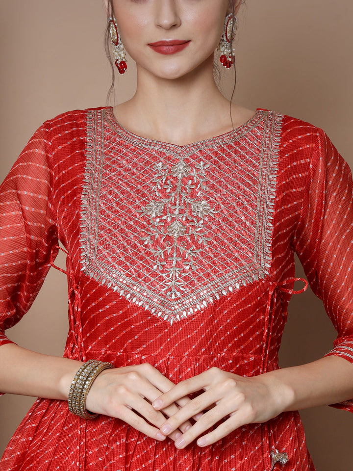 Women's Red Anarkali Kurta Myshka
