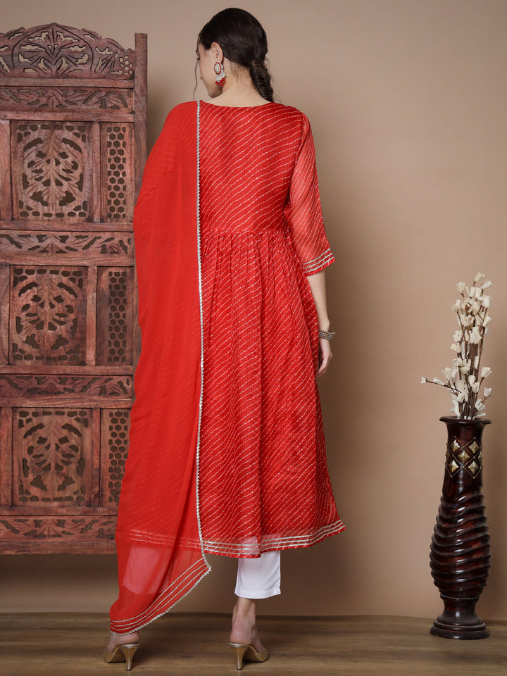 Women's Red Anarkali Kurta & With Dupatta Myshka